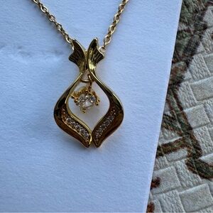 Gold Tone Crystal Pendant Necklace